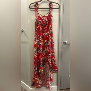 Illa Illa High Low Dress Women’s Medium Ruffle Red Strappy Tropical Vacation